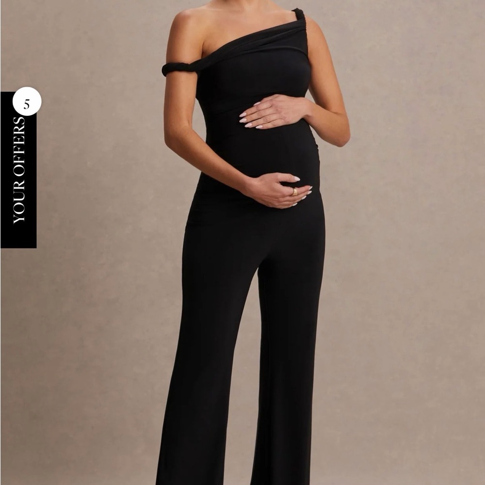 Kira, Elegant Black Off-Shoulder Maternity Jumpsuit by Club L, London